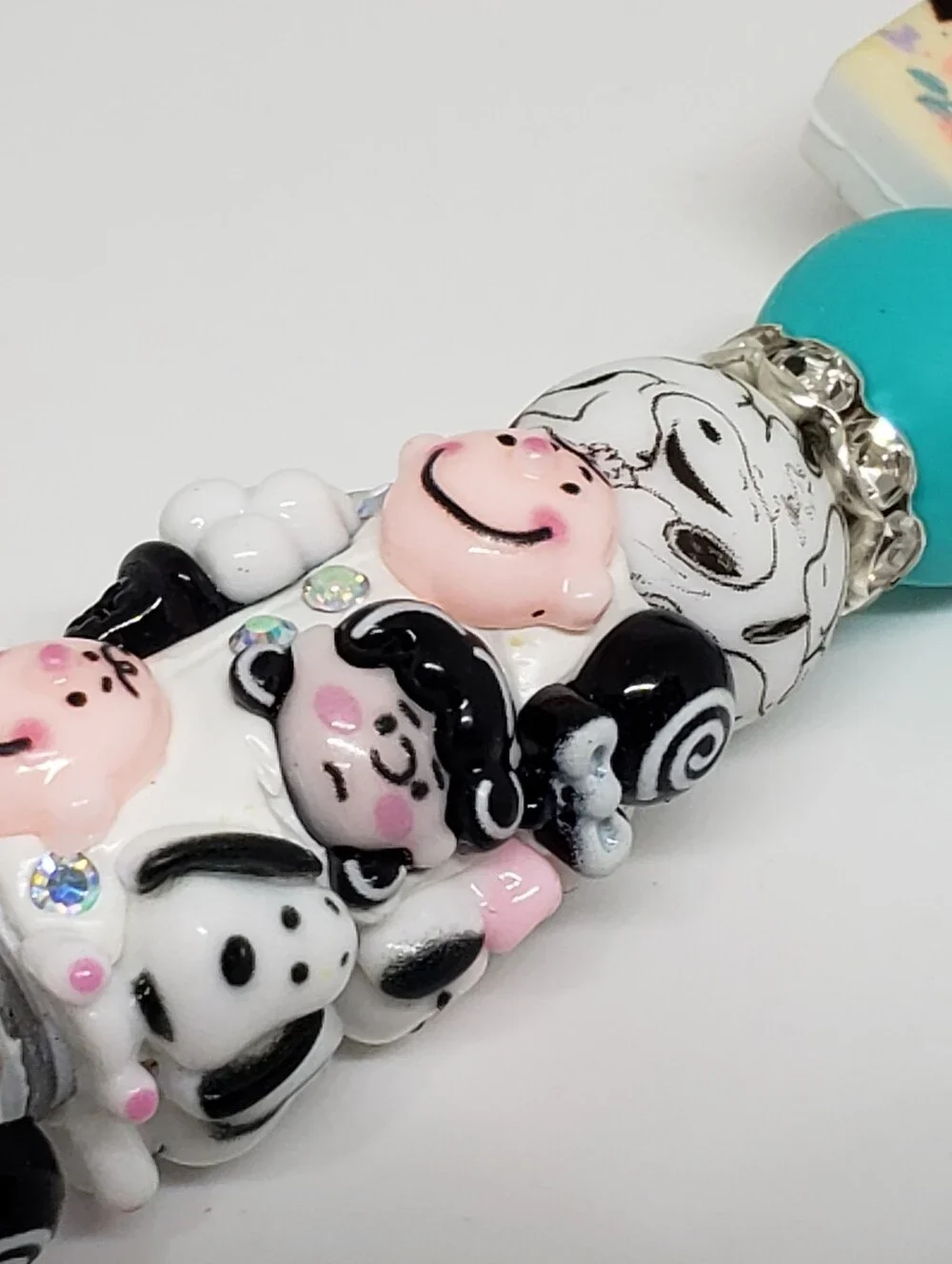 Handmade Rhinestone 3D Snoopy Charlie Brown Lucy Beaded Silicone Focal Bead Pen
